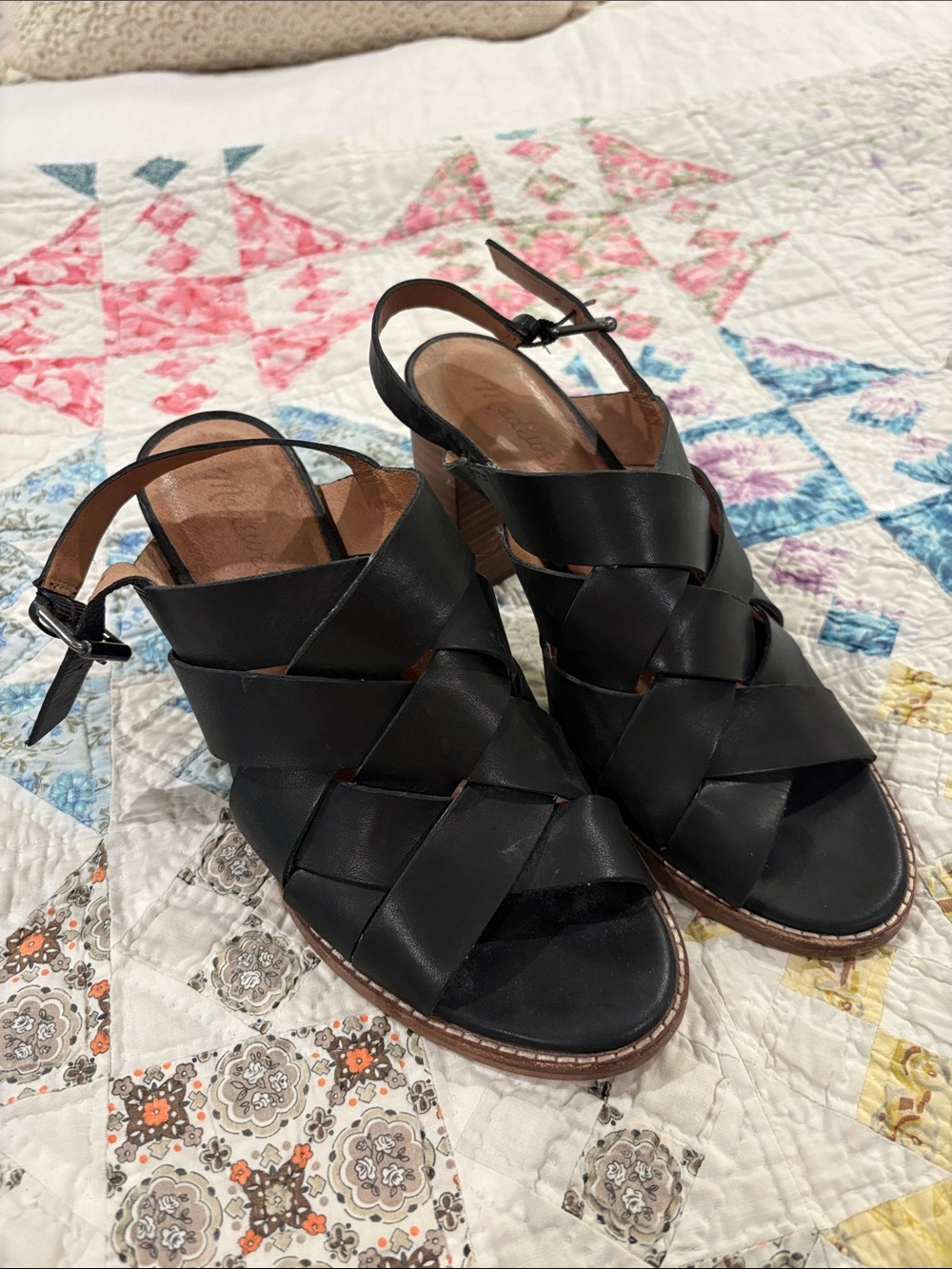 Madewell Black Woven Leather Slingback Sandals - Women